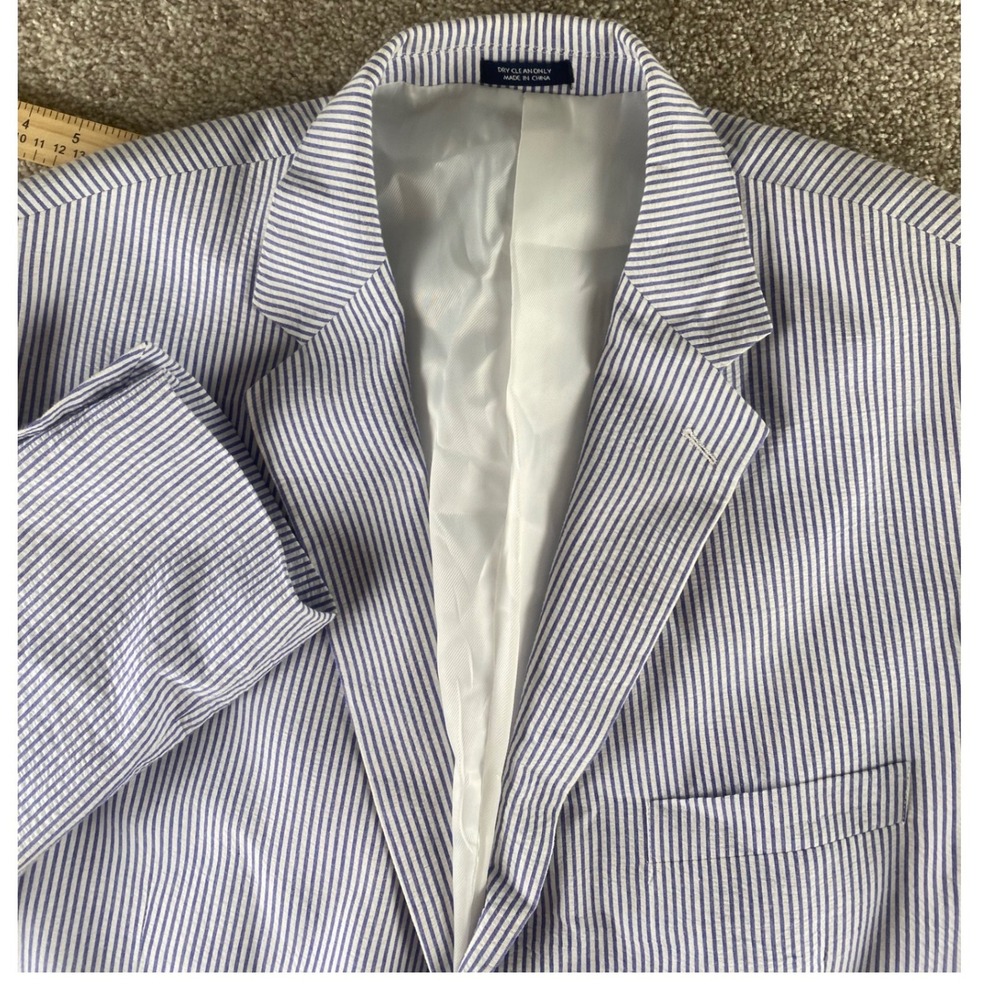 Saddlebred Mens 48L Seersucker Blazer Blue White Striped Cotton Sport Coat
